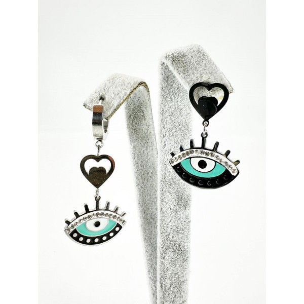 Gümüş Göz Detaylı Sallantılı Küpe